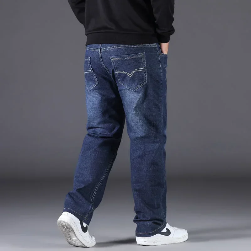 Denim Pants Mens Large Size 10XL Oversize High Waist Loose Trousers Husband Plus Size Loose Denim Trousers Blue Male