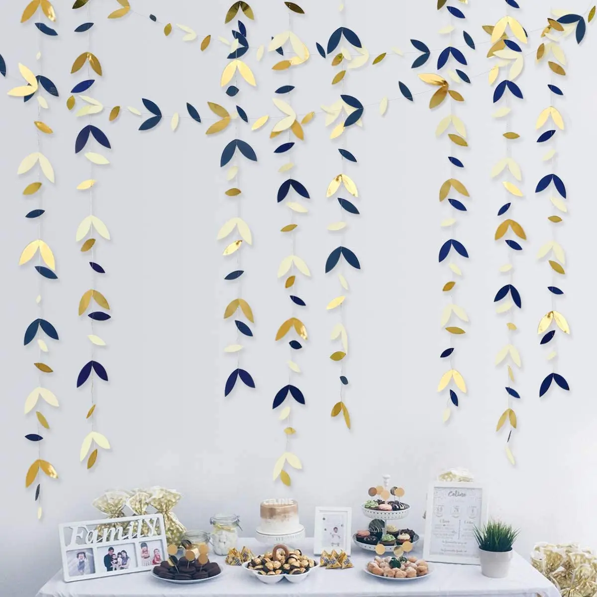 Birthday Streamers Christmas Decorations Party Decorations 13 Ft Mirror Gold Paper Leaf Garlands Leaves Streamer Decorations Hanging for Gold Birthday Baby Shower Wedding Xmas Party Decor