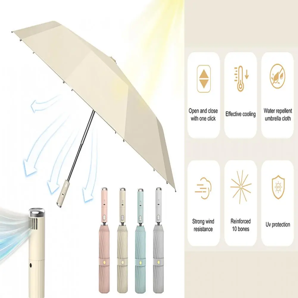 Description Picture 2 of item106cm Sun Protection Umbrella With Fan 3 Levels Adjustable USB Rechargeable UV Blocking Automatic Folding Sun Rain Umbrellas