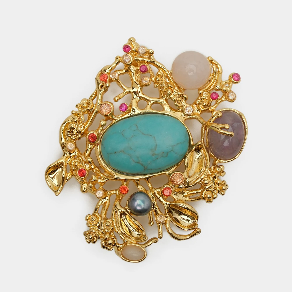 

Jewel By Joyful Design Byzantinesque Vintage Turquoise molding JBJD Gem Brooch