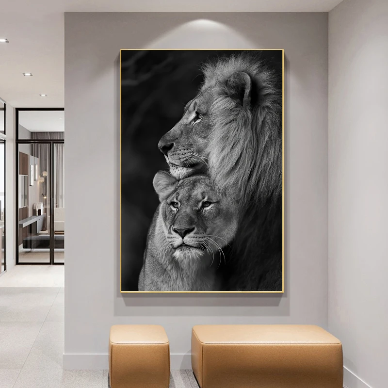 

Wild Love Animal Posters Black Lion and Lioness Canvas Painting Prints Wall Art Pictures for Living Room Home Wall Art Decor