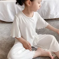 Ensembles d'été pour filles, ensemble fin à manches courtes pour enfants, vêtements de maison pour filles, pyjama de couleur Pure 2