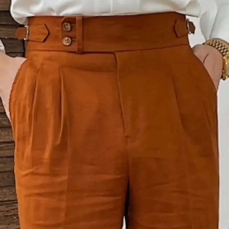 Linen Straight Leg Pant Naples High Waist Suits Retro Casual Pant British High Waist Pants Office-trouser Men Dress Trouser
