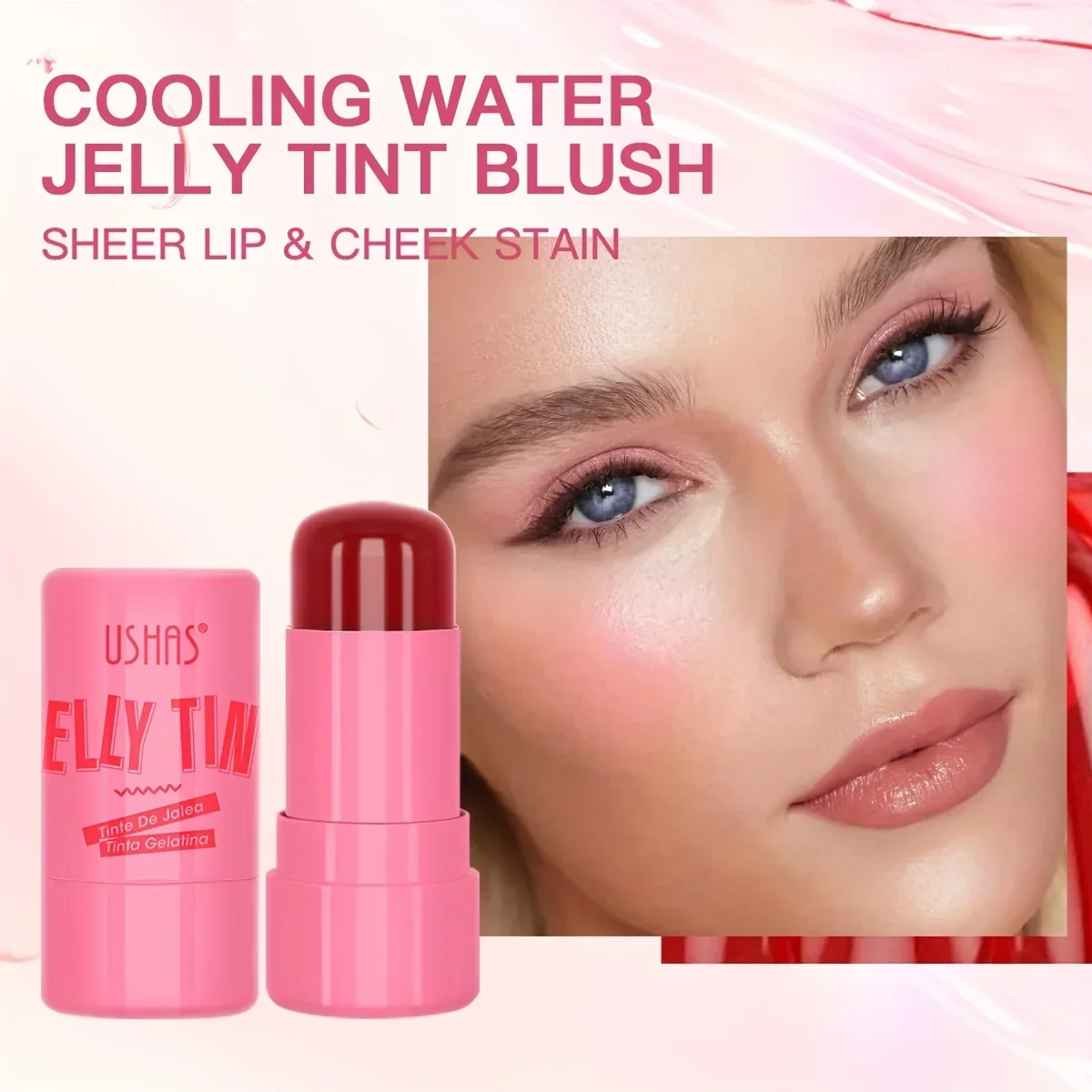 New Natural Long-lasting Blush Stick Lip Tinted Cooling Water Jelly Tint Jelly Blush Stick Watercolor Multi-Use Makeup