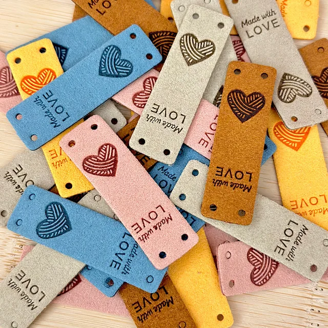 20Pcs Handmade Labels For Clothes Made With Love Leather Tags Hand Made Label For Hats Heart Knitting Tags Sewing Accessories 1