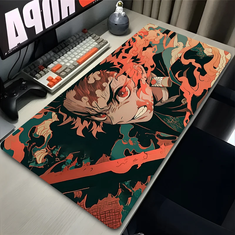 

Japan Anime Mouse Pad XL Red Flam Gaming Keyboard Rug PC Gamer Cabinet Cool Mousepad Laptop Demon Slayer Tanjiro Kamado Desk Mat