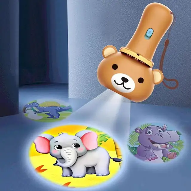 Cartoon Bear Shape Projector Flashlight Educational Toy Baby Lantern Fairy Tale Book Projection Lamp Children Learning Toy Gift 1