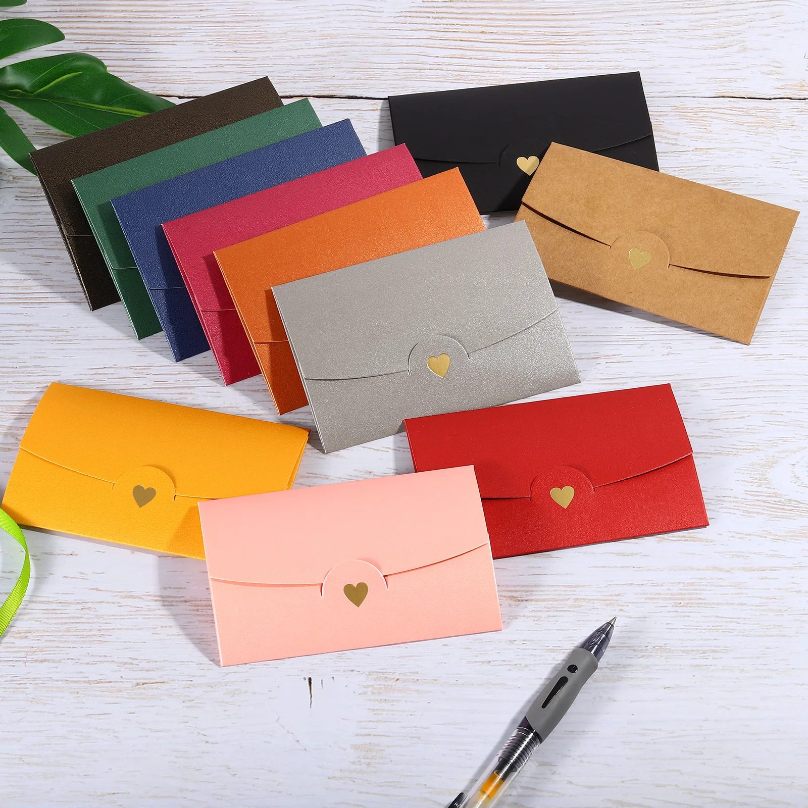 12Pcs 10.5x7cm Mini Envelope Small Gift Greeting Card Holder Retro Gold Heart Business Invitation Envelopes for Wedding Birthday