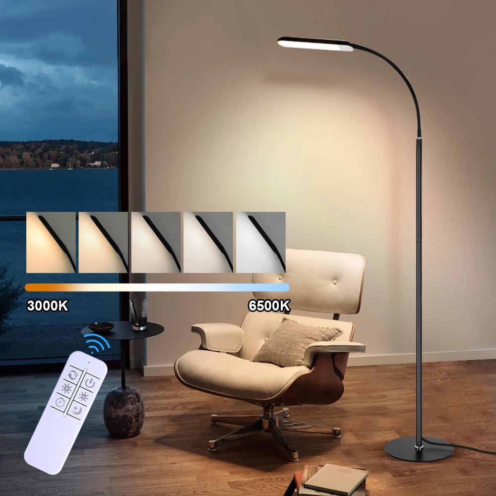 Modern LED Floor Lamp Stepless Dimming Indoor Lighting Stand Adjustable Gooseneck Reading Light Standing Lamps Living room