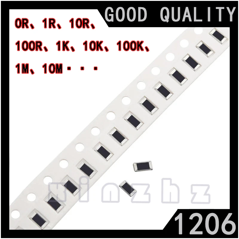 100PCS SMD 1206 Chip Resistor 5% High Precision Chip Fixed Resistance 1R 10R 100R 1K 4.7K 10K 47K 100KΩ 1M 4.7M 220K 2.2M 22R 100pcs smd 1206 chip resistor 1% high precision chip fixed resistance 200kω 220kω 240kω 270kω 300kω 330kω 360kω 390kω