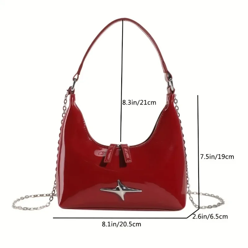 Lady PU Glossy Leather Fashion Handbag Female Zipper Crescent Underarm Bag Women Trendy Chain Crossbody Bag