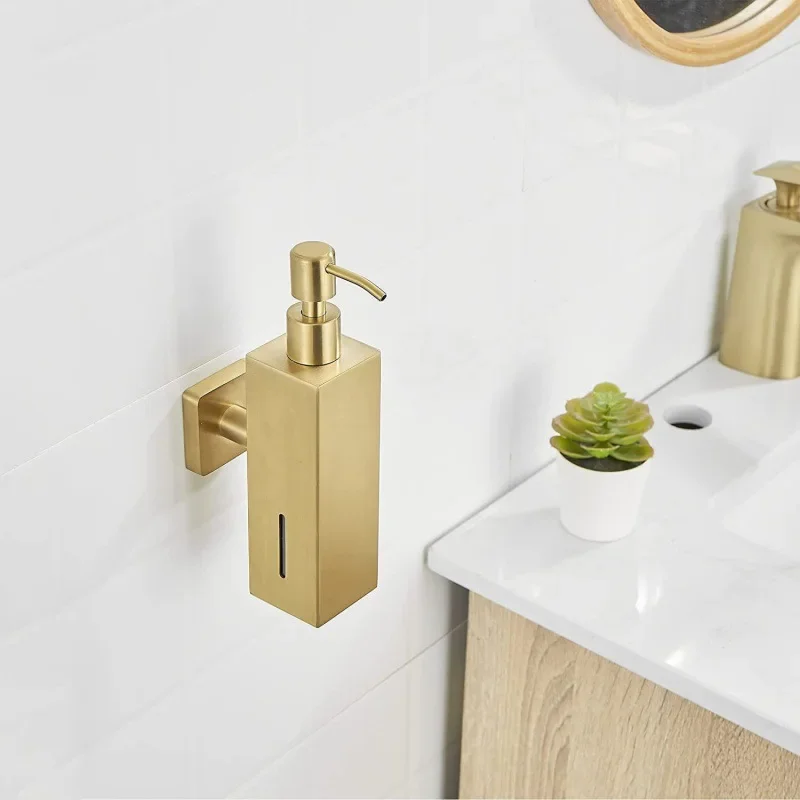 Wall Mounted Soap Dispenser 304 Stainless Steel Brushed Gold Manual Soap Dispenser Hotel Bathroom Liquid Soaps Dispensers 2