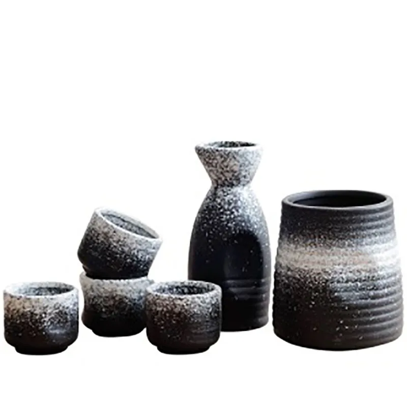 Japanese Style Ceramic Sake Wine Set, Wine Warmer, Rice Wine Bottle, White Glass Dispenser, Shot Glasses Set