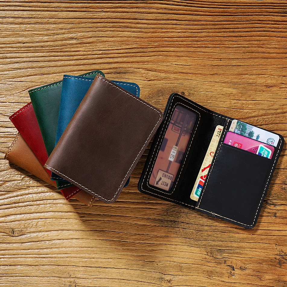 Men's Vintage Crazy Horse Leather Card Holder-Slim Short Wallet for IDs & Cards, Multi-Functional Top GrainUltra-Thin Case