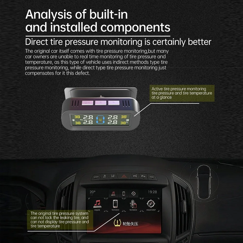 Car Tire Pressure Monitor Smart TPMS 4 External Sensors Display Solar Intelligent Tyre Pressure Temperature Warning