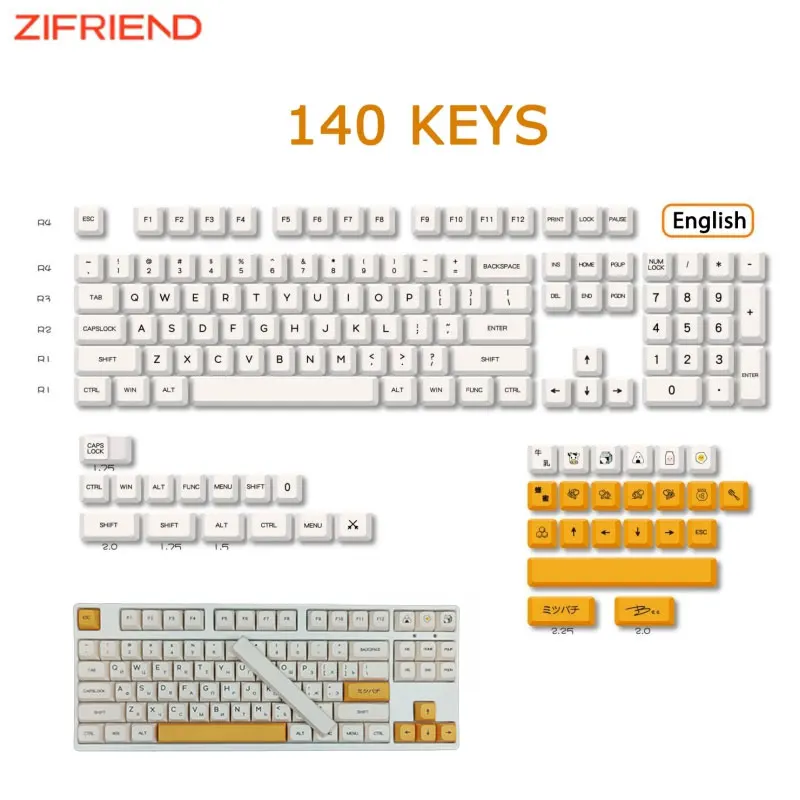 

ZIFRIEND 140 Keys Bee Milk Theme PBT Keycaps for DIY Mechanical Keyboard Kit XDA Full Size 60% 65% Gaming Key Caps Sublimation