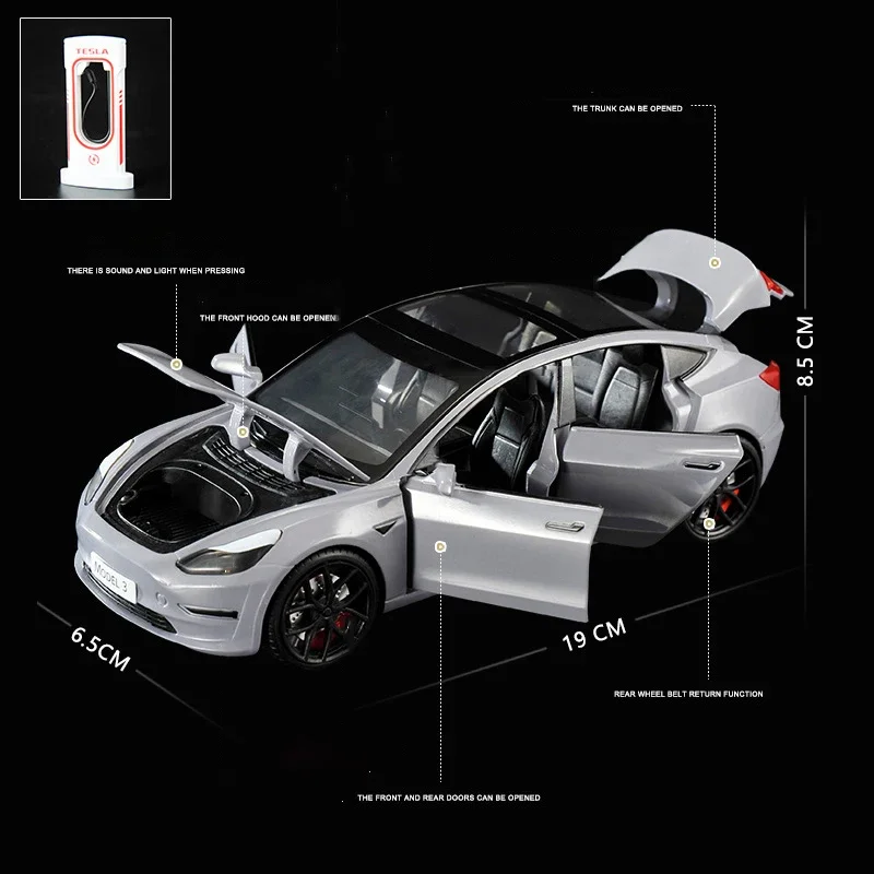 1:24 Tesla Model 3 MODEL X Roadster Tesla Model Y Alloy Toy Car Sound Light Pull Back Children Toy Collectible Birthday gift 2