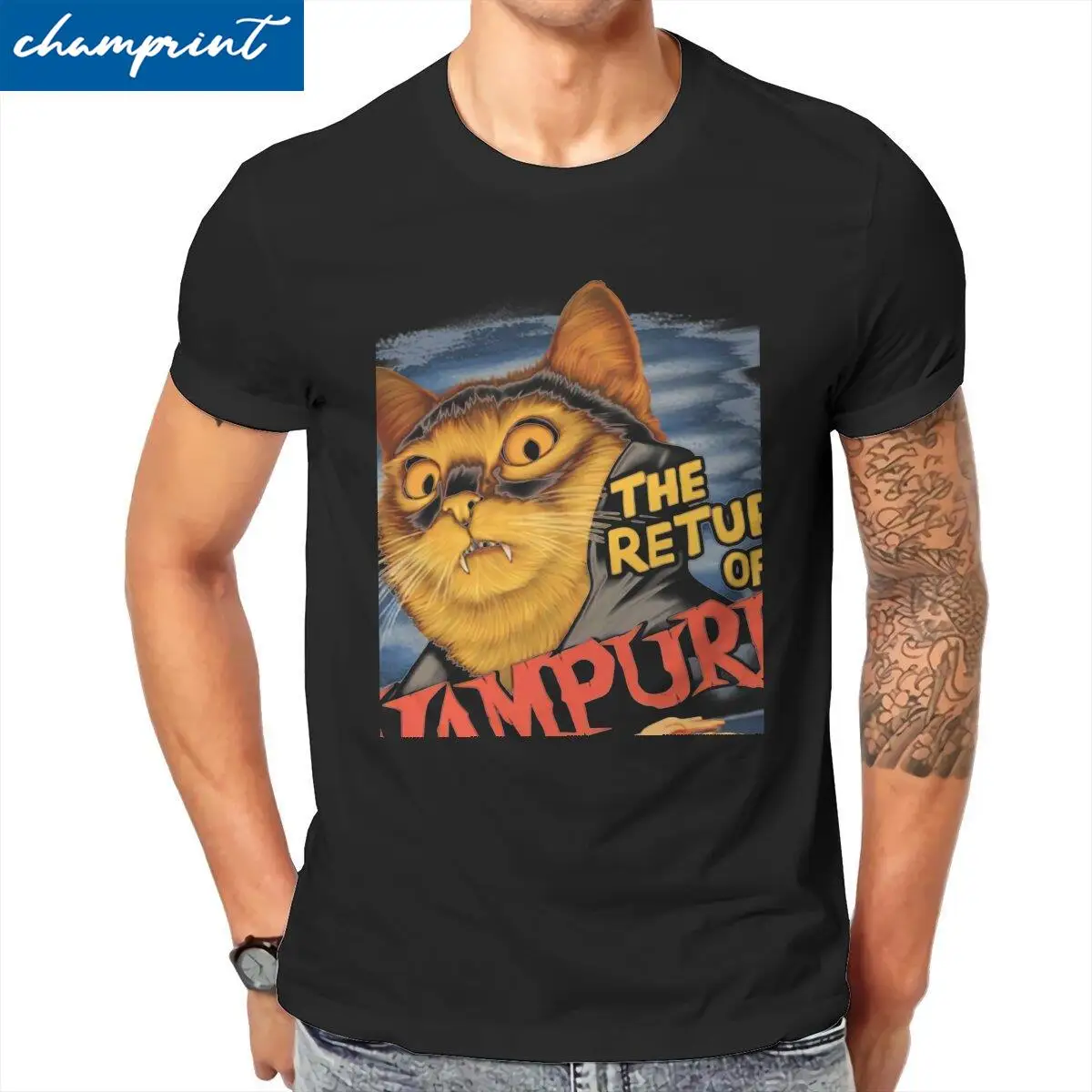 

Vintage The Return of Vampurr T-Shirts Men Round Neck Cotton T Shirt Horror Cat Short Sleeve Tee Shirt Graphic Printed Clothes