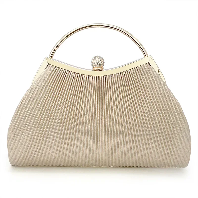 Gold Silver Color Women Handbag Luxury Evening Clutches Bag Chain Shoulder Bag Female Wedding Bridal Purse Metal Handle HandBag