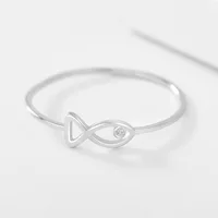 100% 925 Sterling Silver Hollow Fish Rings For Women Simple Fashion Mini Crystal Stone Fine Jewelry Female Finger Accessories 2