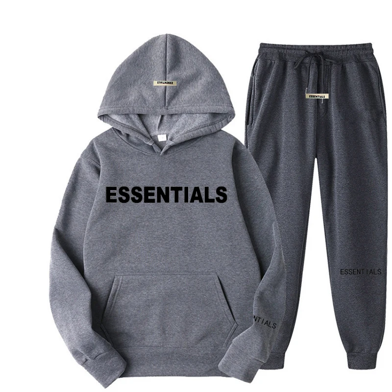 mens jogger sets Essentials Autumn Winter Men Women Hooded Sweatshirt Suit Pure Cotton Couple Jogging Sweatshirts Oversized Streetwear Tracksuit mens 2 piece set