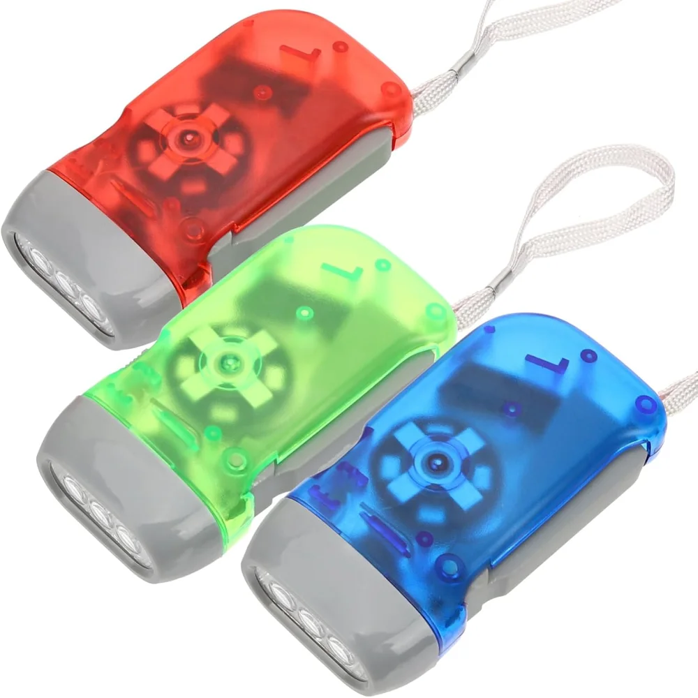 Small Flashlight Hand Crank 3Pcs Hand Held Crank Emergency Flashlights Camping, , Car Portable Flashlight for Hiking, Outdoor Sp - 2