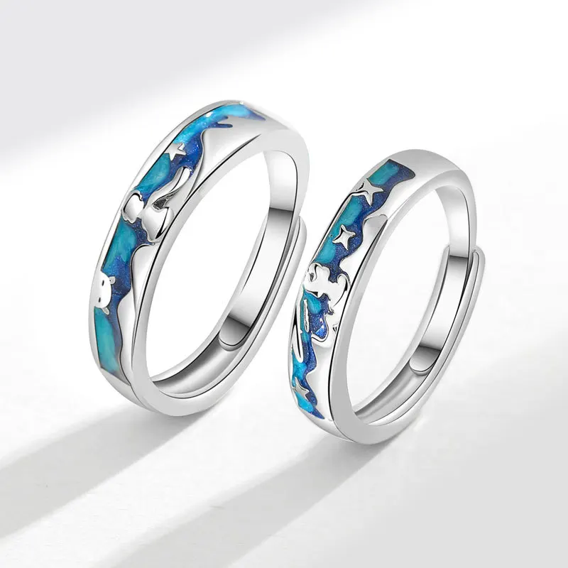WYEAIIR Romantic Valentine's Day Gift 925 Sterling Silver Blue Glazed Prince Fox Resizable Opening Ring For Lovers Jewelry 4