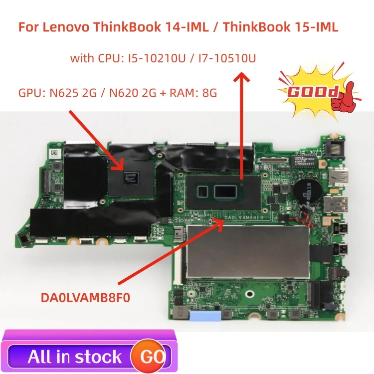 

Lot DA0LVAMB8F0 For Lenovo ThinkBook 14-IML / ThinkBook 15-IML laptop motherboard with CPU I5 I7 GPU 2G + RAM 8G 100% test work