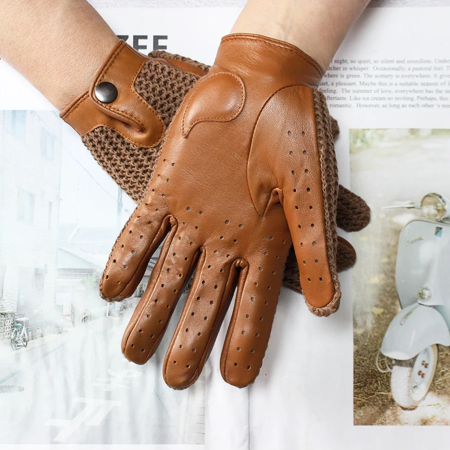 Women's Thin Sheepskin Motorcycle Riding Gloves Touch Screen Genuine Leather Spring and Autumn Sun Protection Driving Gloves