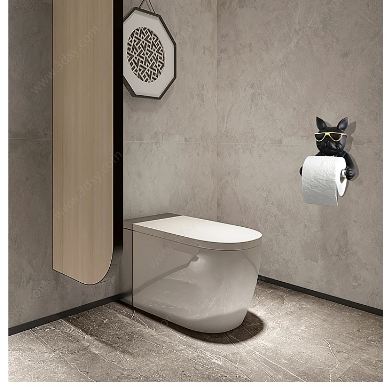 Toilet Paper Holder Big Mouth Bulldog Toilet Tissue Holder Creative Modern Resin Paper Roll Holder Without Punching Wall Shelf Bathroom Accessories