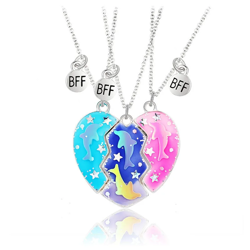 

Dolphin Heart Shaped Magnetic Necklaces for Women Best Friends Fashion Heart Broken Stitching Star Pendant BFF Jewelry Gifts