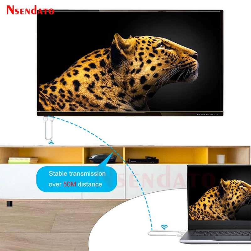 50M HDMI Wireless Video Transmitter Receiver Extender Kit HDMI TV Stick Dongle Adapter For Casting Mirroring TV PC Monitor