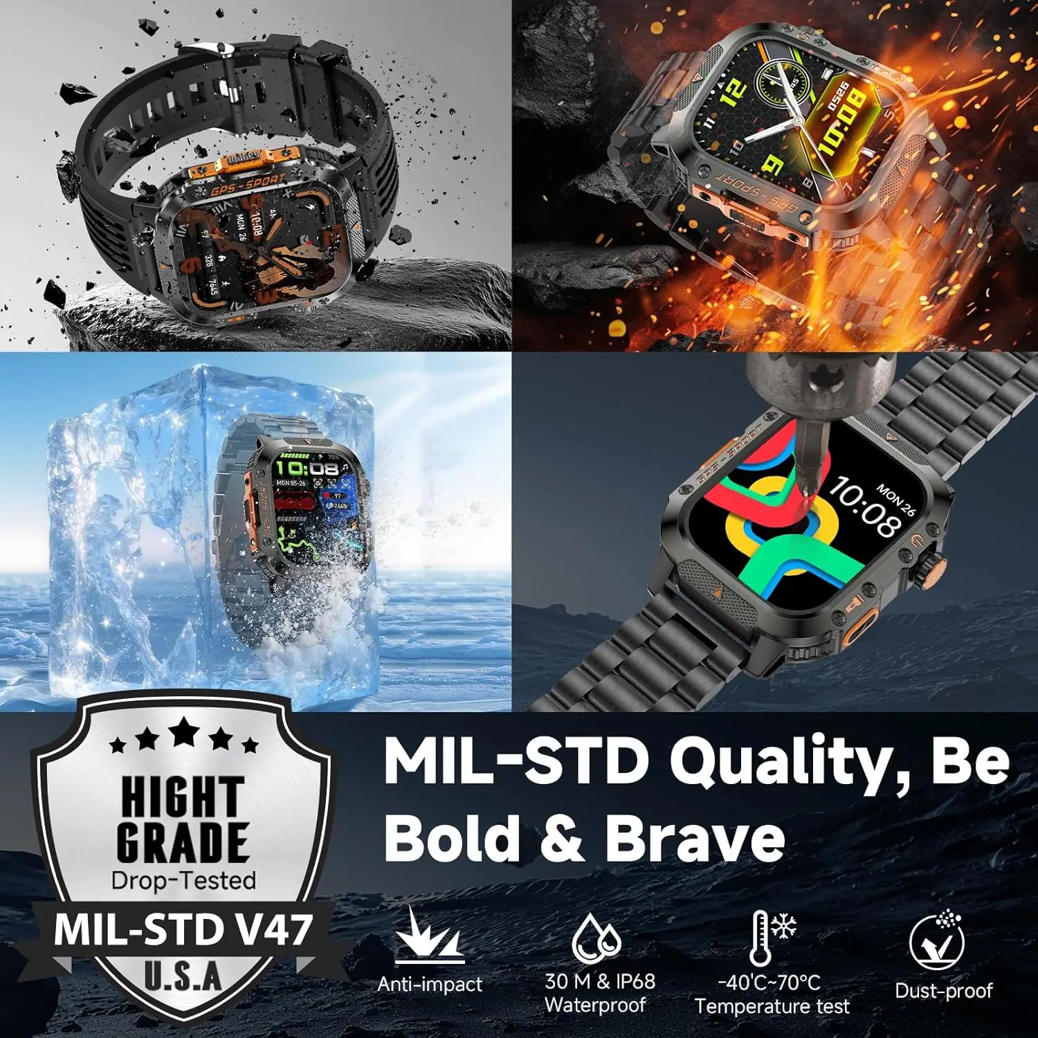 New Men Built-in GPS Smart Watch TREX3 2.01 Inch Screen 10ATM Waterproof 178+sport Mode Bluetooth Call Military Adult Smartwatch