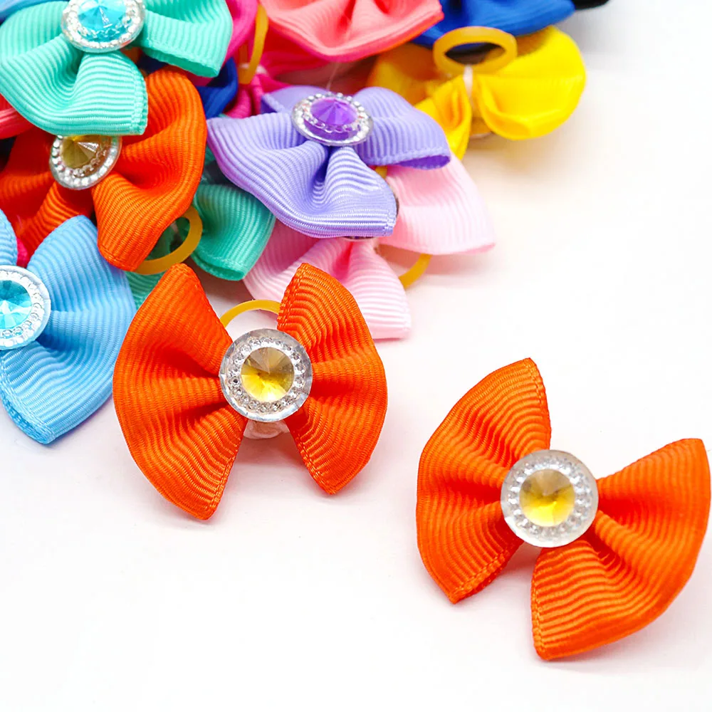 Title 4, 100PS Dog Hair Bows Solid Diamond Small Dog Bow...