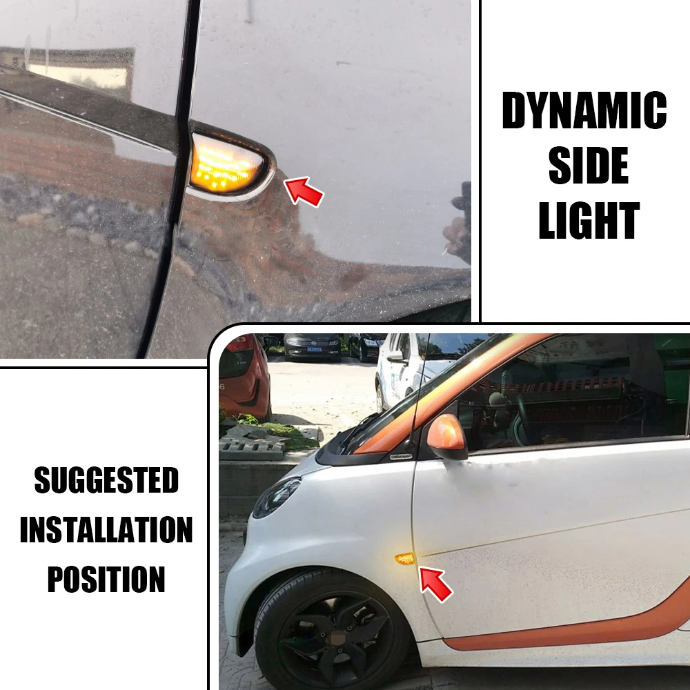 Smart Fortwo 451 MK1 & MKII 2007-2015 2PCS   ڹ LED ̳ ̵ Ŀ Ʈ  õ ȭǥ  