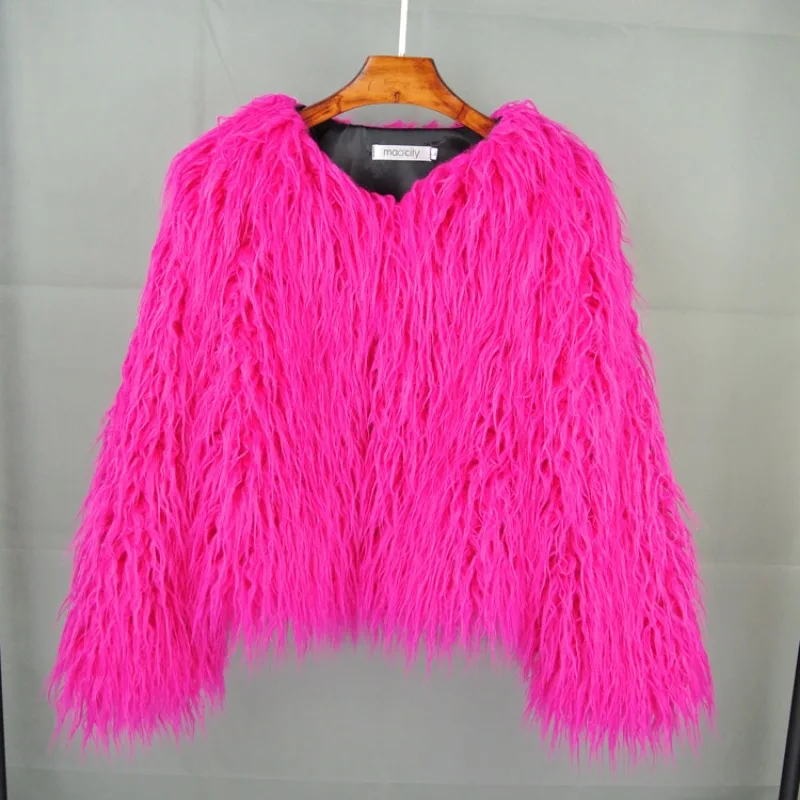 Fluffy Fur Coat Colorful Streetwear Women Short Faux Fur Jacket Beach Wool Women Clothing Sheepskin Coat Long Sleeve Chic Club