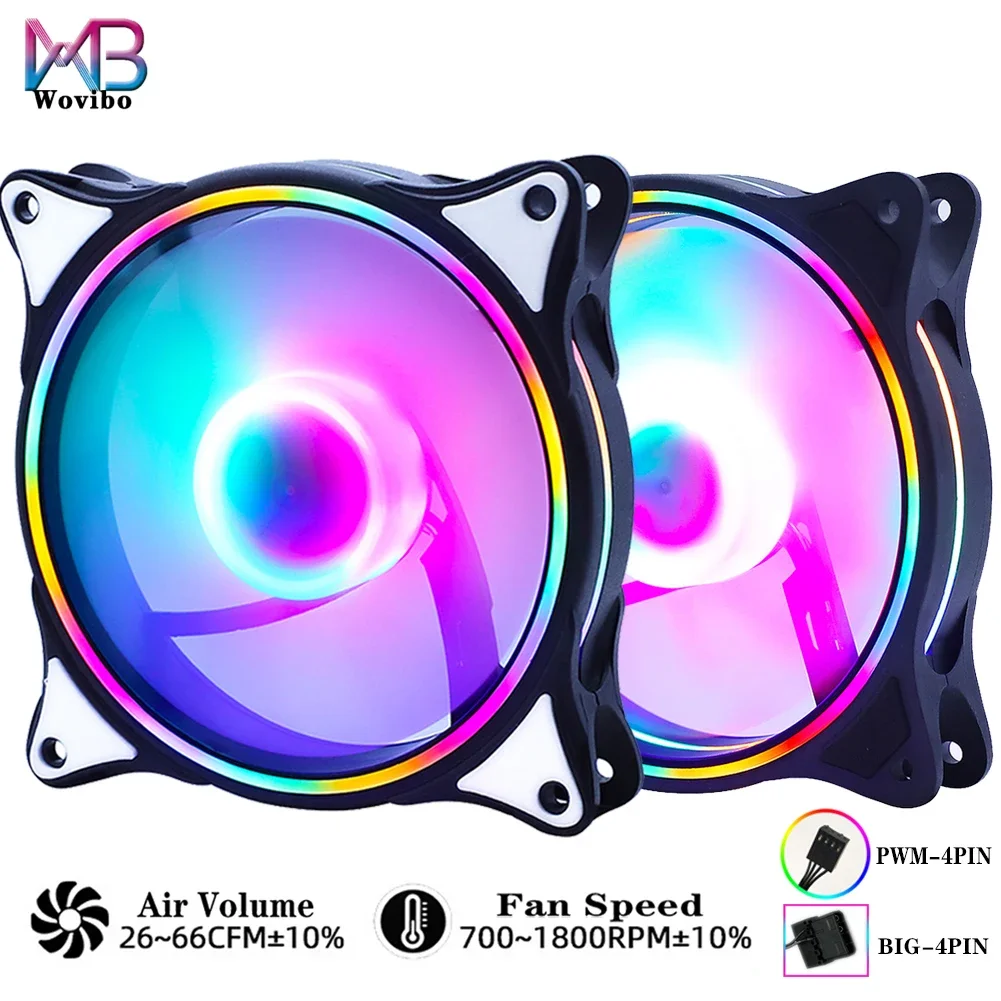 Wovibo-ventilador Rgb Pwm para Caixa do Computador Resfriamento da Cpu Cooler Pwm Pinos 12v dc Ajustar a Velocidade Silencioso Molex Pinos dc