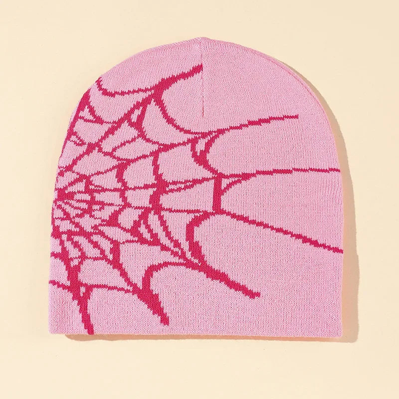 New Goth Spider Web Jacquard Beanie Caps Y2K Knitted Warm Hip Hop Unisex Elastic Knit Hat Skull Cap For Women Men 4