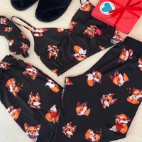 Women Silk Satin Pajamas Set V-neck Sleeveless Top Sleepwear Nightwear Sexy Lavender Print Pijamas Homewear Clothes Loungewear - Image 3