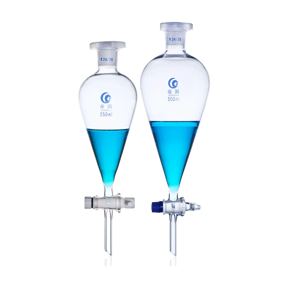

1pcs 30ml to 1000ml pear-shaped Clear And Thick Separating Funnel with PTFE or Glass Piston for Lab experiment