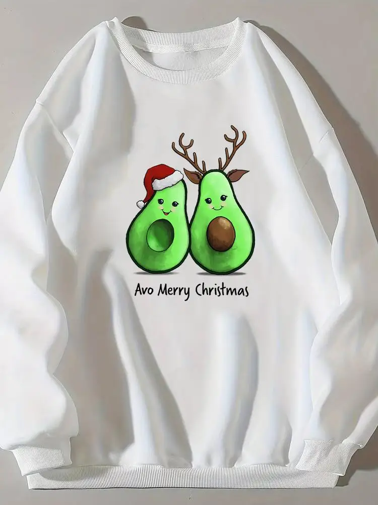 

Women Christmas New Year Fashion Print Sweatshirts Clothes Avocado Love Style 90s Ladies Clothing Holiday Graphic Pullovers