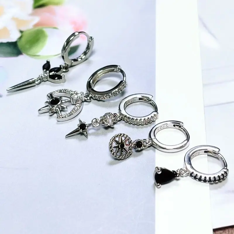 여성을위한  귀 바늘 실버 블랙 지르콘 귀걸이 기하학 귀걸이 패션 하이 쥬얼리 액세서리