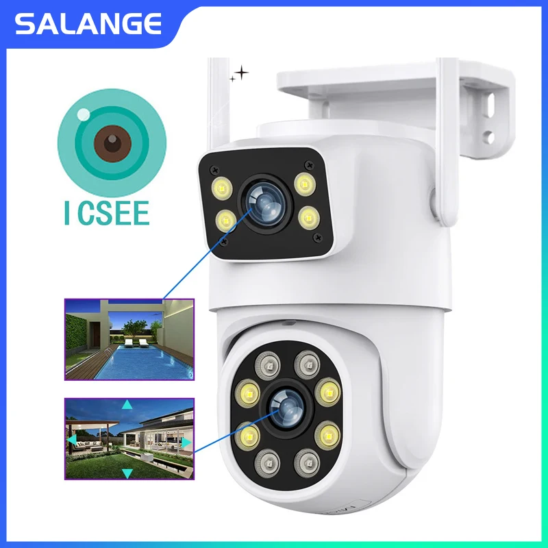 

Salange 4K 6MP iCSee Surveillance Cameras Dual Lens WiFi Outdoor IP66 Waterproof Wireless Camera Security Protection AI Track