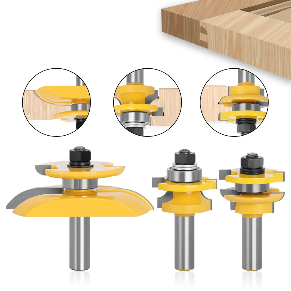 

3pcs 12mm 1/2" Shank Round Over Rail & Stile Cove Panel Raiser Router Bit Set Tenon Cutter Milling Cutter For Wood