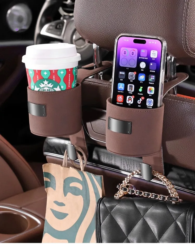 Car Hook Storage Box Seat Back Milk Bottle Beverage Cup Holder Suede Rear Storage Car Storage Box Hook 16