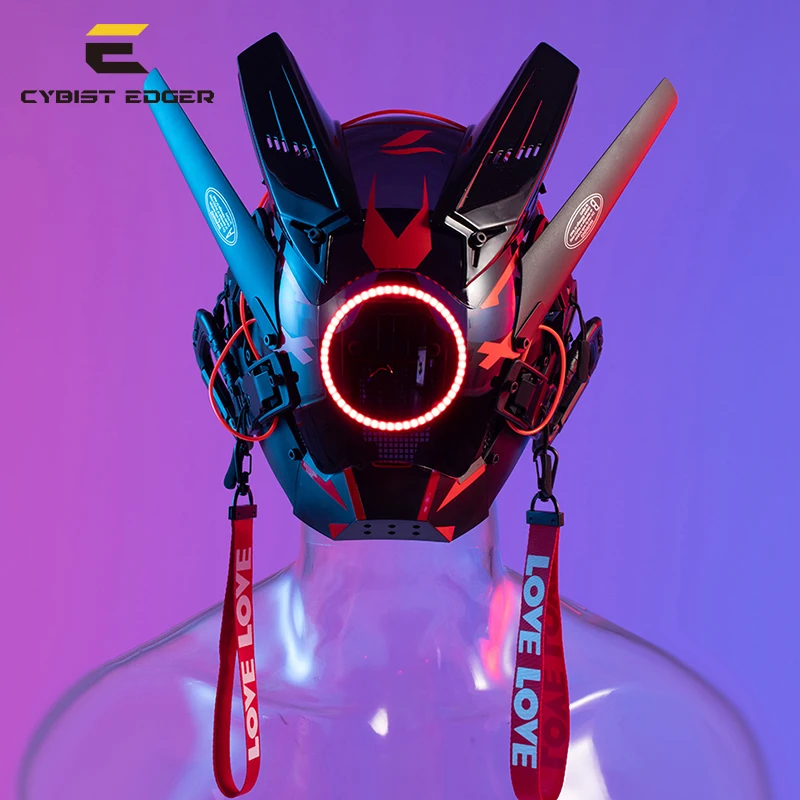 Cyberpunk Mask Night City Red Fire Festival Samurai Cosplay Stage Proprietà Sci-Fi Red Led Lamp Regali Per Feste Per Adulti