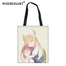 

WHEREISART Anime Miss Kobayashi's Dragon Maid Kobayashi Tohru Cartoon Unisex Canvas Tote Shopping Bag Custom Reusable Cloth Bag