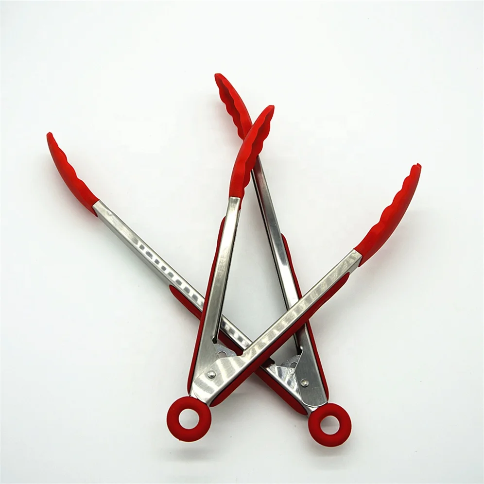 Best kitchen supplies 3 sizes Stainless Steel BBQ Food Cooking Tongs with Silicone Tips