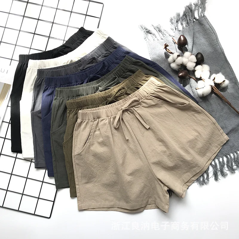 

Womens Shorts Spring Summer 2023 Loose Linen Cotton Casual Khaki Korean Wide Leg Pant Drawstring Elastic Waist Bikers Shorts