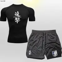 Anime Attack On 2 in 1 Male Quick Dry Sportswear Compression T-Shirt Shorts Men's Running Sports Suit MMA Rashgard Summer Beach 1
